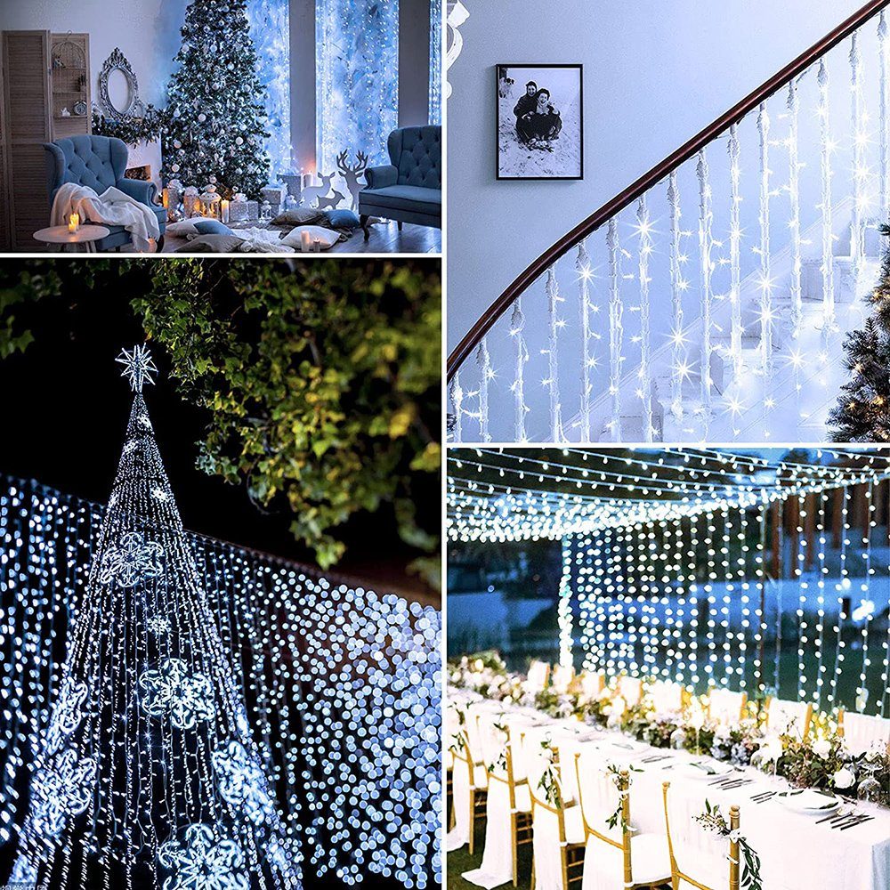 Hochzeit DIY Weihnachten Deko, LED-Lichterkette Schlafzimmer Weiß Lichterkette Beleuchtung Außen Modi Deko Garten Party Innen Wasserdicht, Party 8 für 10-100M, Sunicol