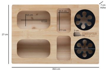 Stagecaptain Tablett CBW-45 NT Couchbar aus nachhaltigem Bambus für Wohnzimmercouch, (praktische Griff-Aussparungen), 7 Staufächer für z. B. Snacks und Getränke sowie Flaschenöffner