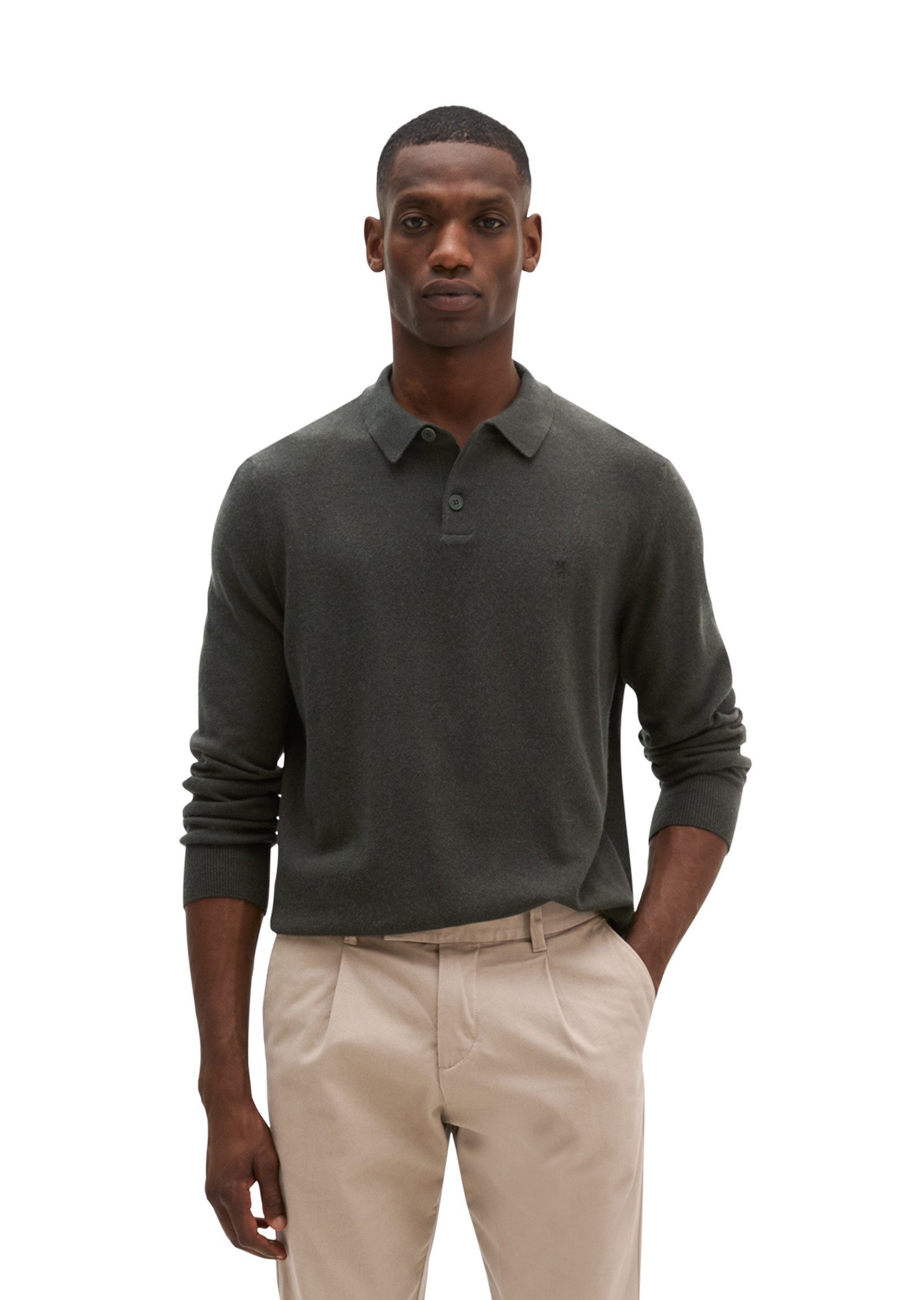 Marc O'Polo Langarm-Poloshirt aus softem Bio-Bauwoll-Schurwoll-Mix