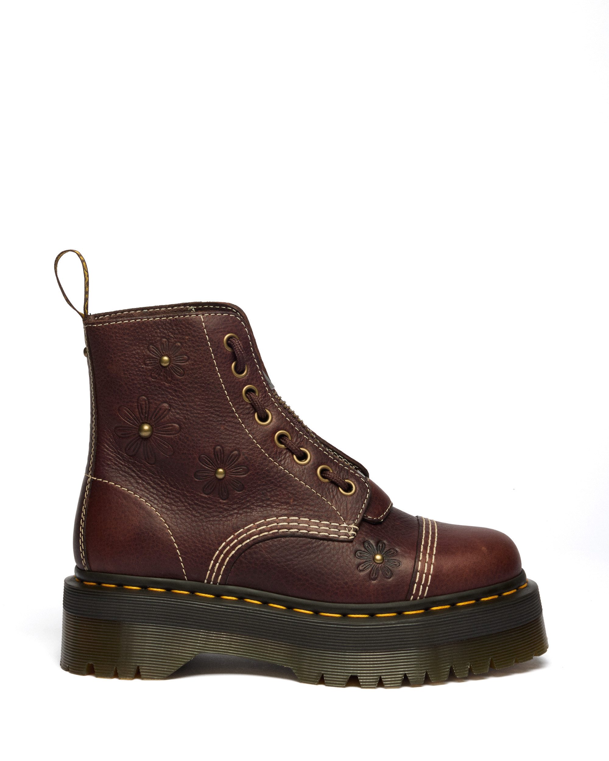 DR. MARTENS Sinclair Flower Plateaustiefelette Plaeau, Stiefelette, Front Zip Boots mit Flower Prägung und Nieten
