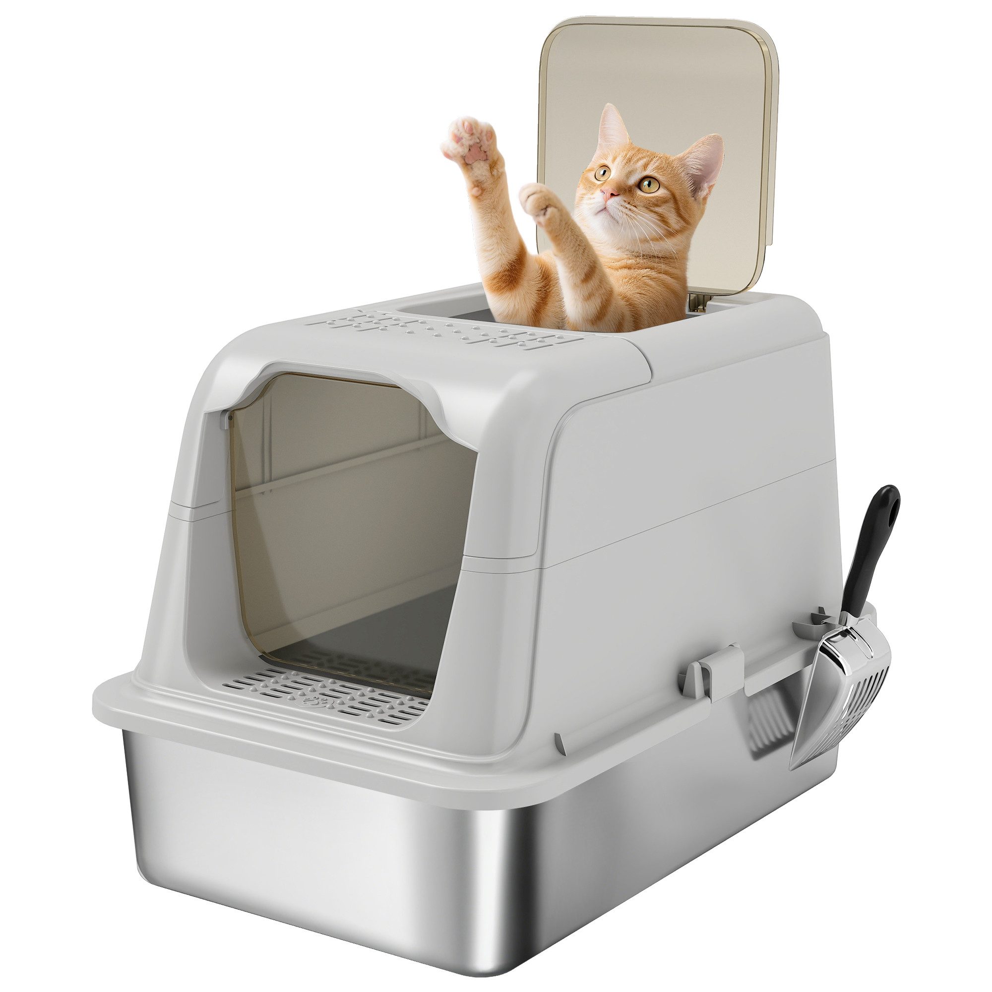 PawHut Katzentoilette, für Katzen bis 8 kg, Hellgrau