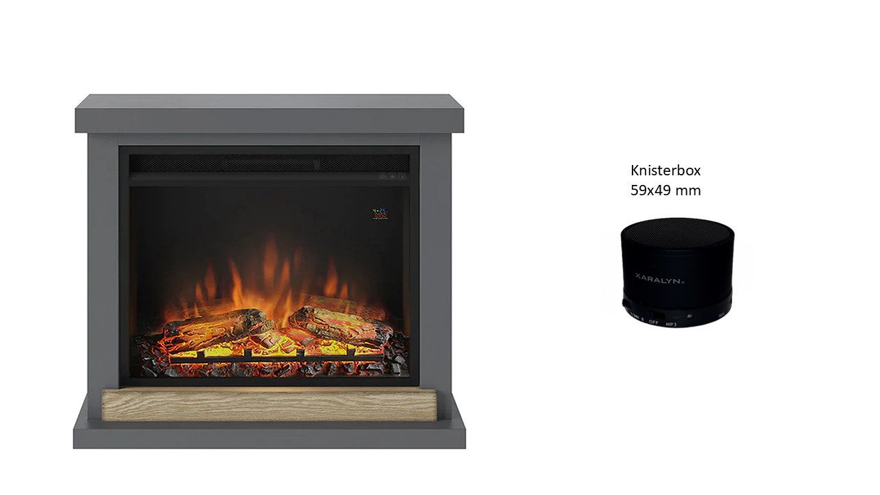 TAGU Elektrokamin Hagen Elektrokamin Grau mit 23 Zoll Powerflame, 1500W, mit Knisterbox, Mit Knisterbox