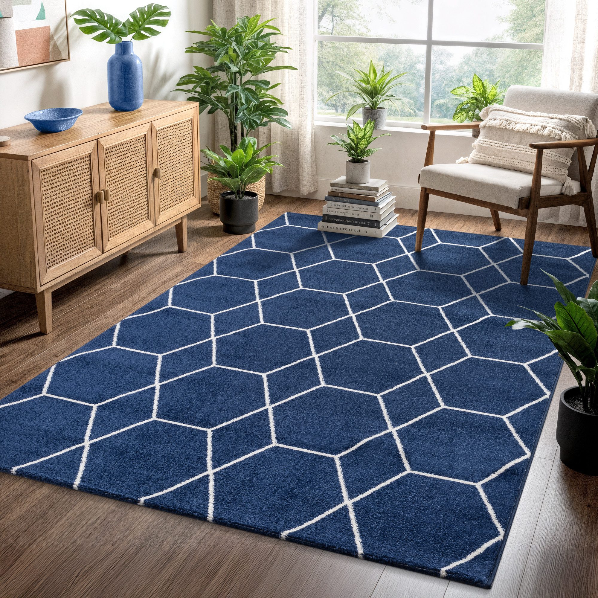 Sanat Teppich Trellis, auch als Läufer und Rund, rechteckig, Höhe: 10 mm, Kurzflor, skandi, boho, große Farbauswahl, alle Räume