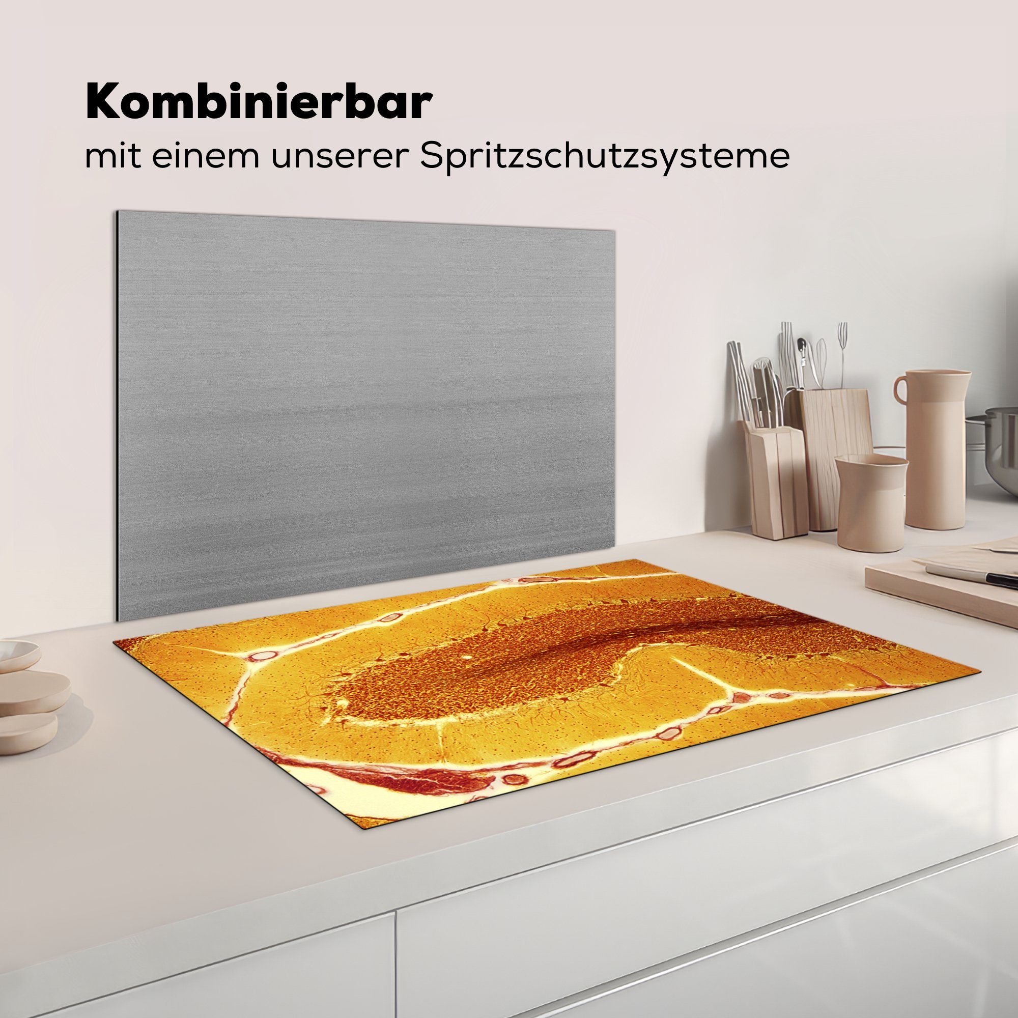 für (1 küche, Orangefarbene in Vinyl, die Ceranfeldabdeckung Induktionskochfeld Schutz Zellen MuchoWow Herdblende-/Abdeckplatte 81x52 einem cm, Nerv, tlg),