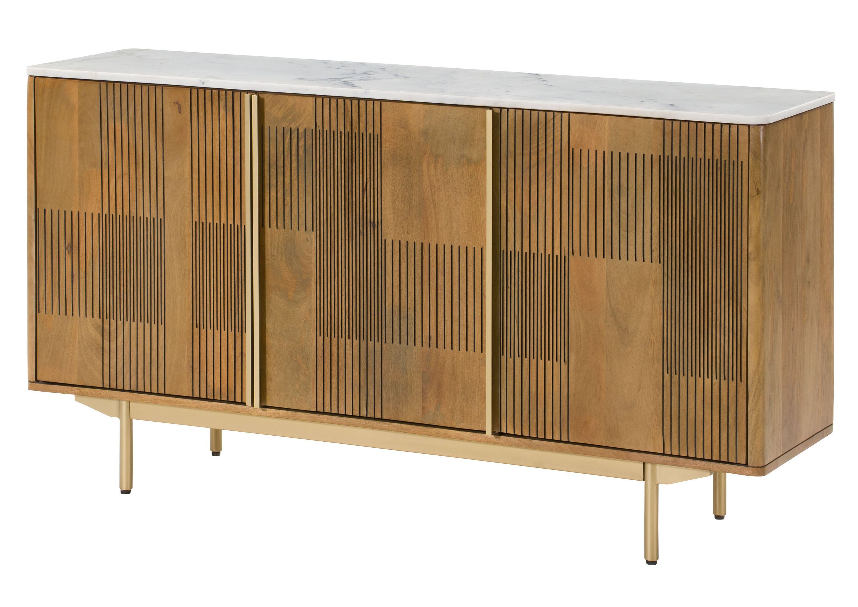 Massivmoebel24 Sideboard MIAMI (Massivholz), Mango 150x40x80 hellbraun geölt / Marmor weiß MIAMI #101