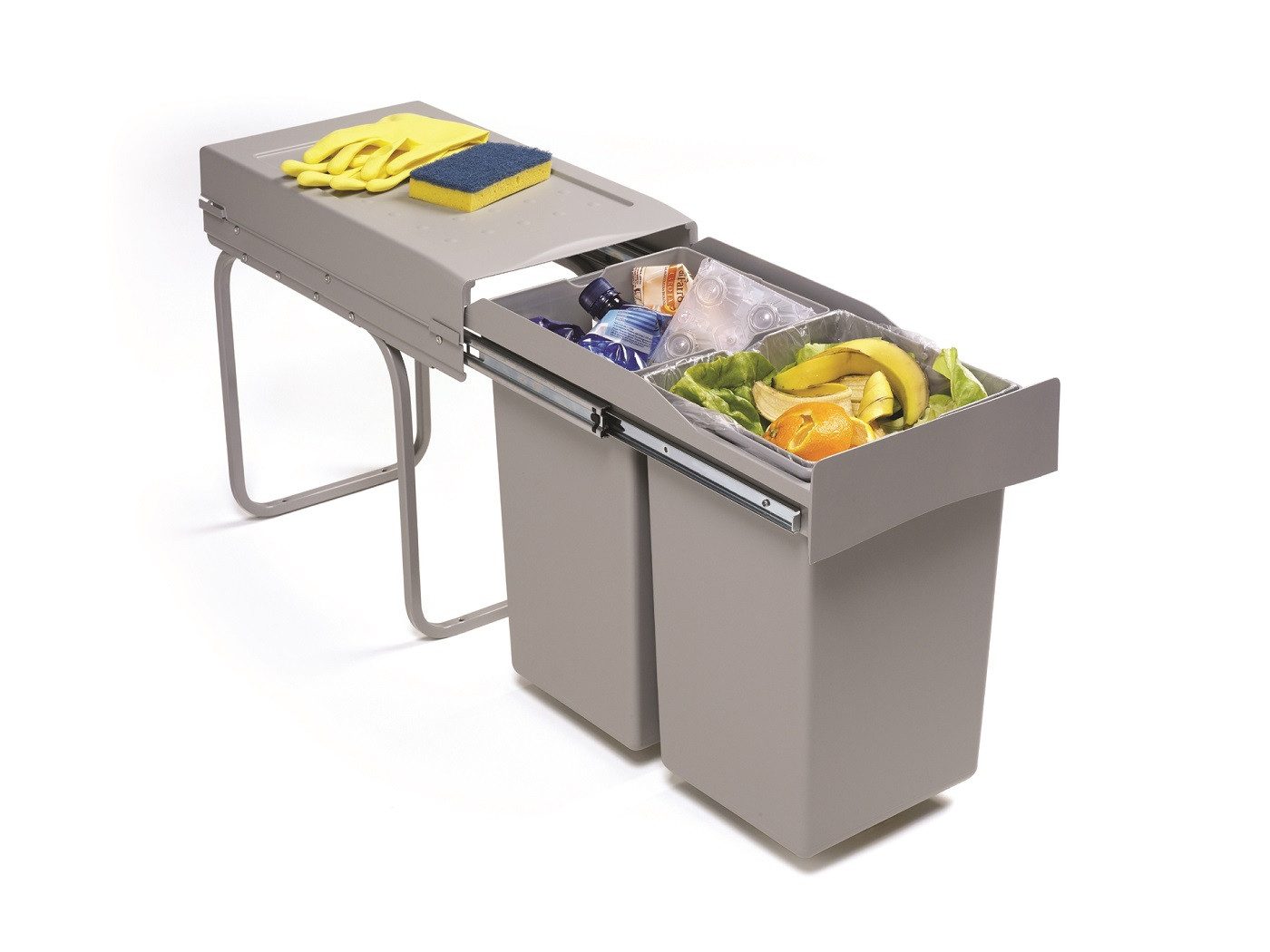 Victory Einbaumülleimer Einbau-Abfallsammler Double-Man Deluxe 28 Liter in Alugrau Vollauszug