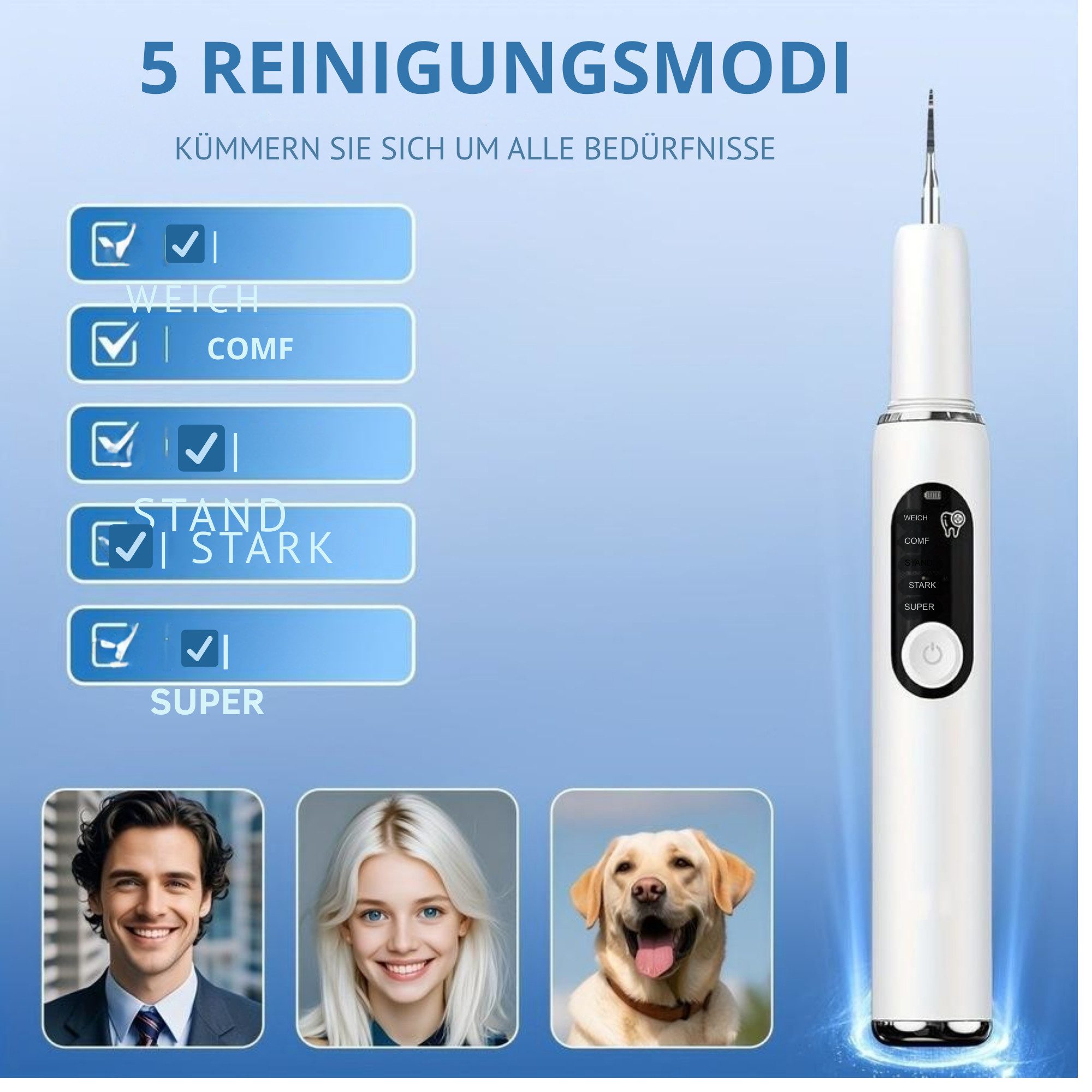 Vivitar Elektrische Zahnbürste Zahnbelag- und Zahnsteinentferner, Zahnsteinentfernung, Aufsteckbürsten: 3 St., wasserdicht nach IPX6, für Erwachsene und Kinder  – Bild 2 von 5