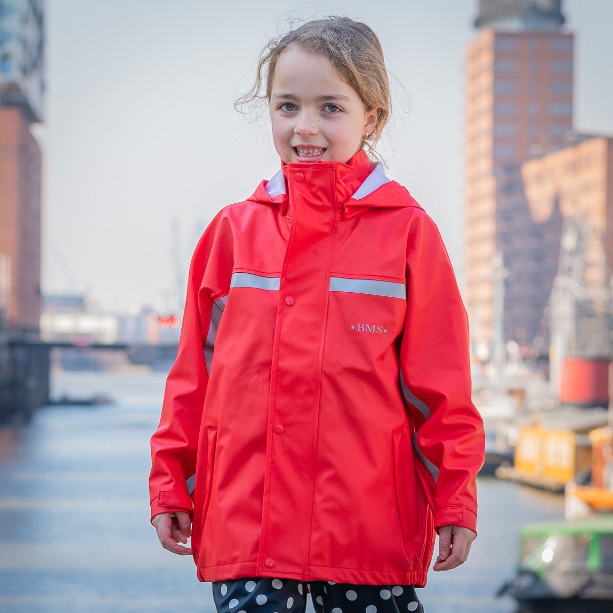 Kinder wasserdicht 100% und rot BMS mit Kapuze Matschjacke Regen- für BMS Regenjacke