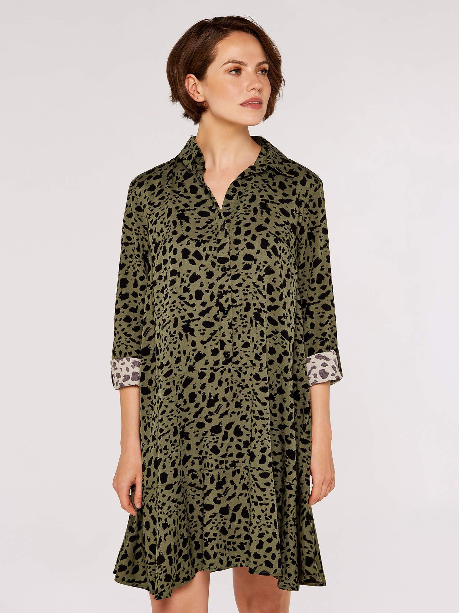 Apricot Minikleid Animal Print Longsleeve Shirt Dress mit Krempelärmeln günstig online kaufen