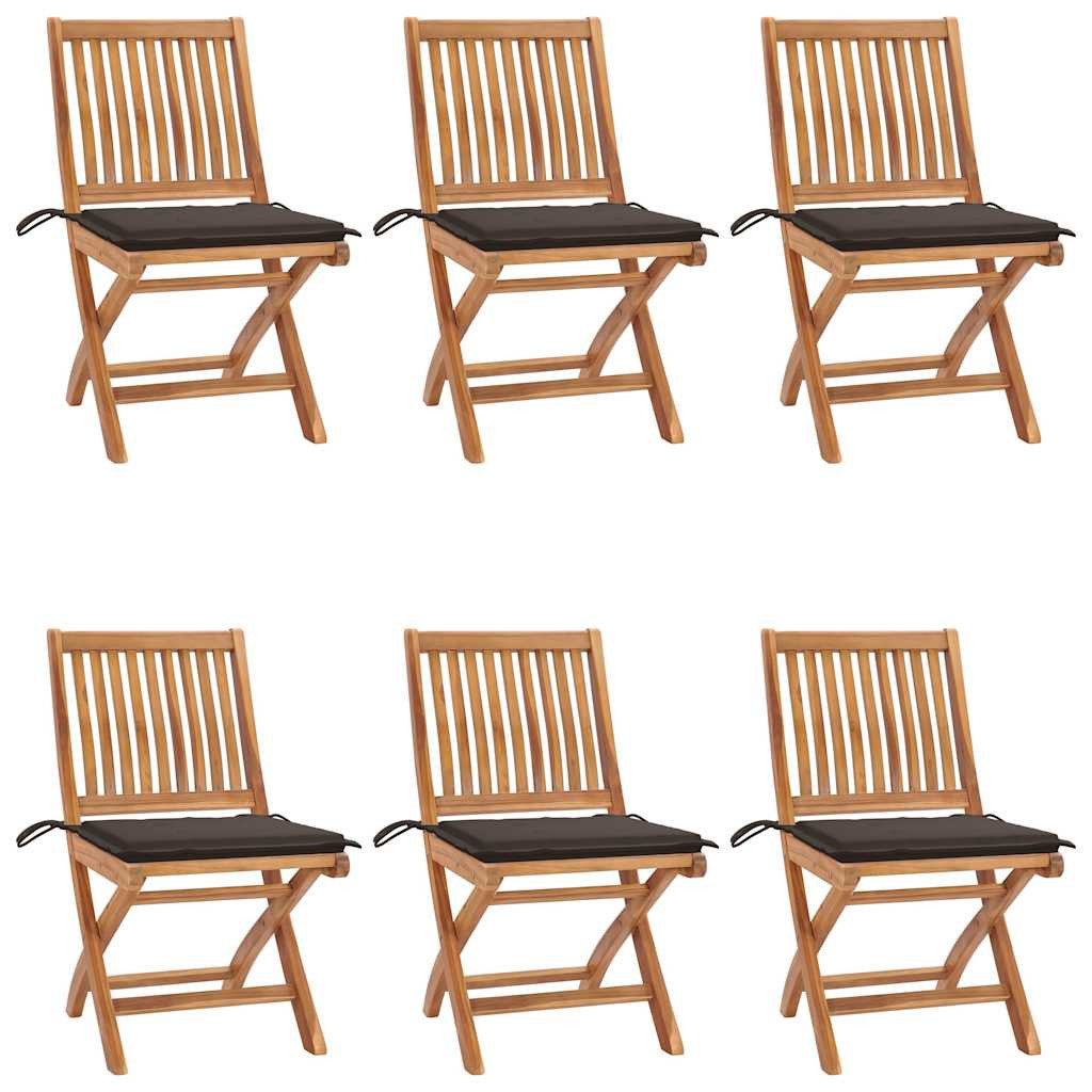vidaXL Sitzgruppe vidaXL Klappstühle mit Kissen, 6-teilig, Massivholz Teakholz