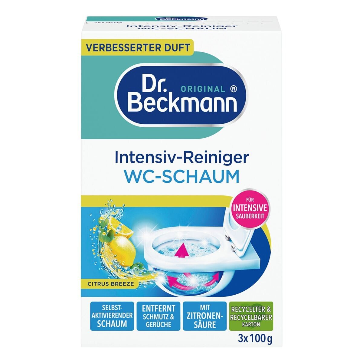 Dr. Beckmann Citrus Breeze WC-Reiniger (Intensiv-Reinger WC-Schaum, 3x 100 g)