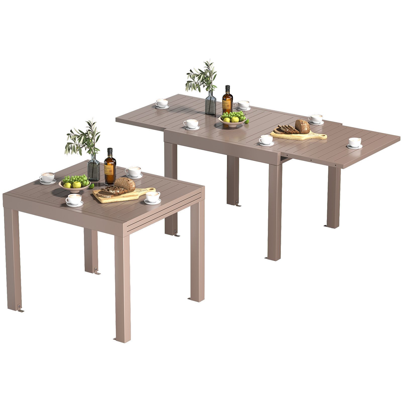 HOMALL Gartentisch Balkontisch, rostfreies Aluminium Ausziehtisch für 6-10 Personen (Doppelausziehtisch mit Auszügen 80/160cm und 130/260 cm Verschiedene Stuhlkombinationen möglich)