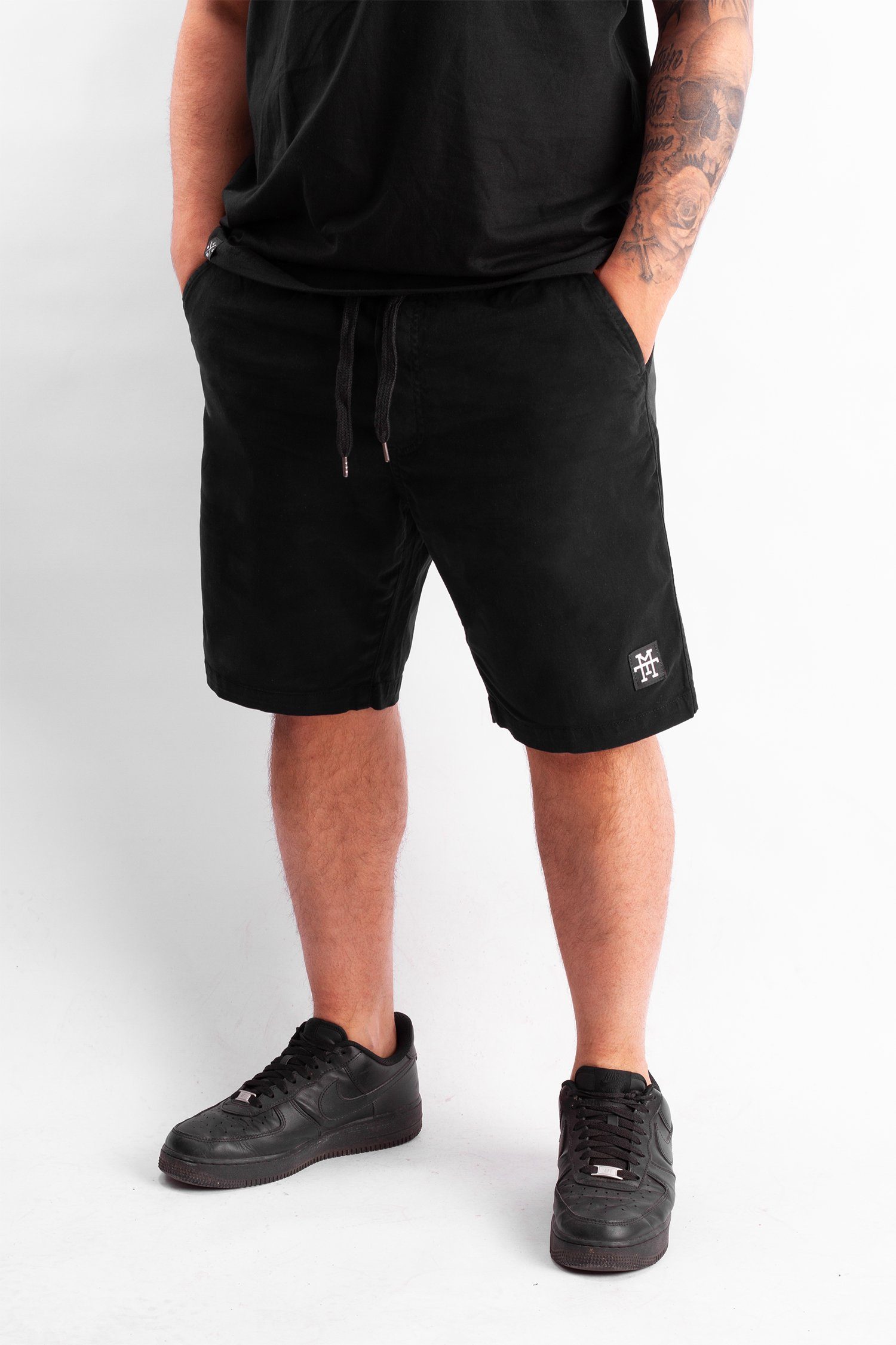 Manufaktur13 - Kurze Black aus Chino Chinoshorts dehnbarem Stretch Shorts mit Twill Hose Kordelzug / Tunnelzug