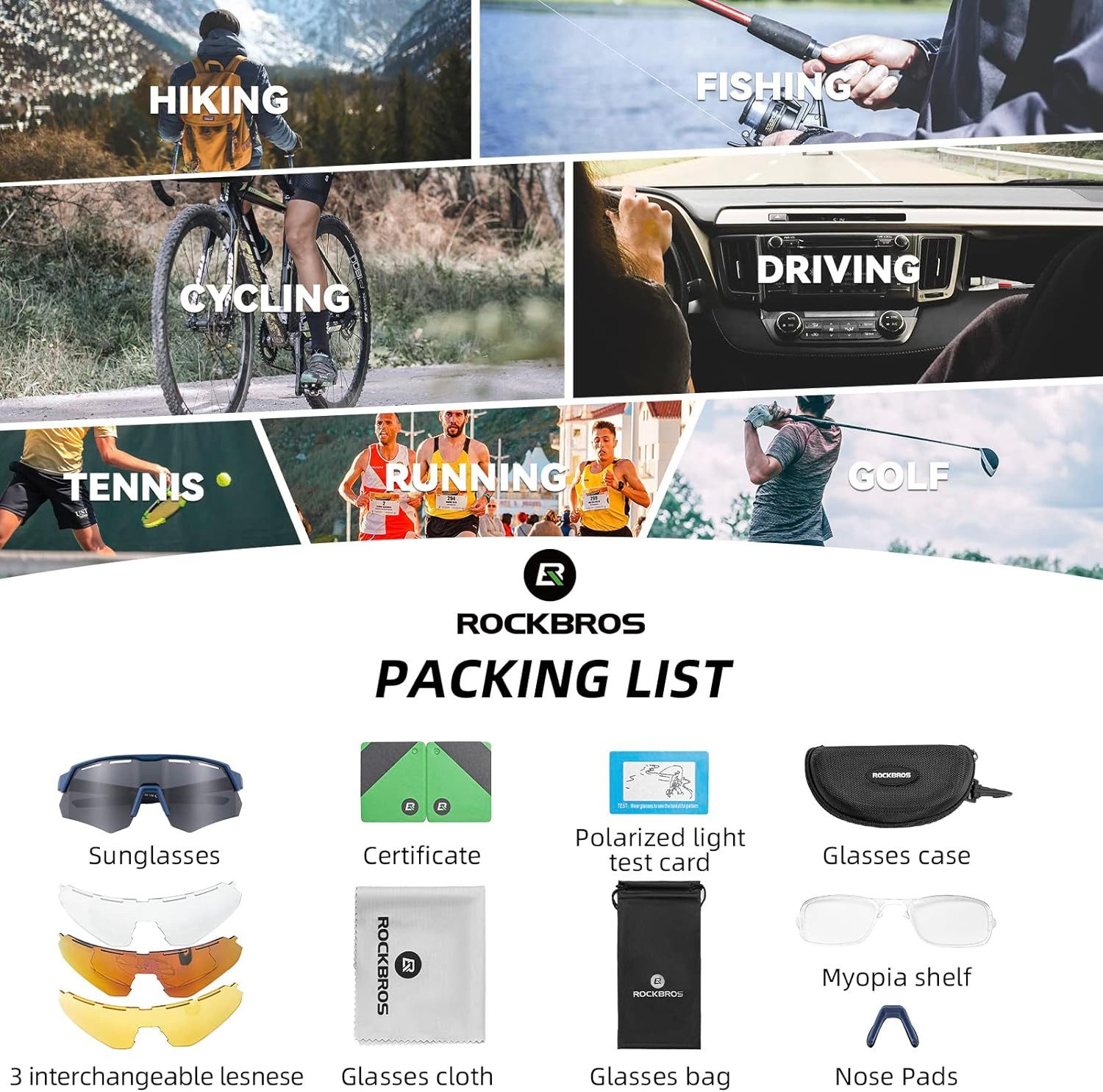 ROCKBROS Fahrradbrille Polarisierte Fahrradbrille Sonnenbrille, UV-Schutz