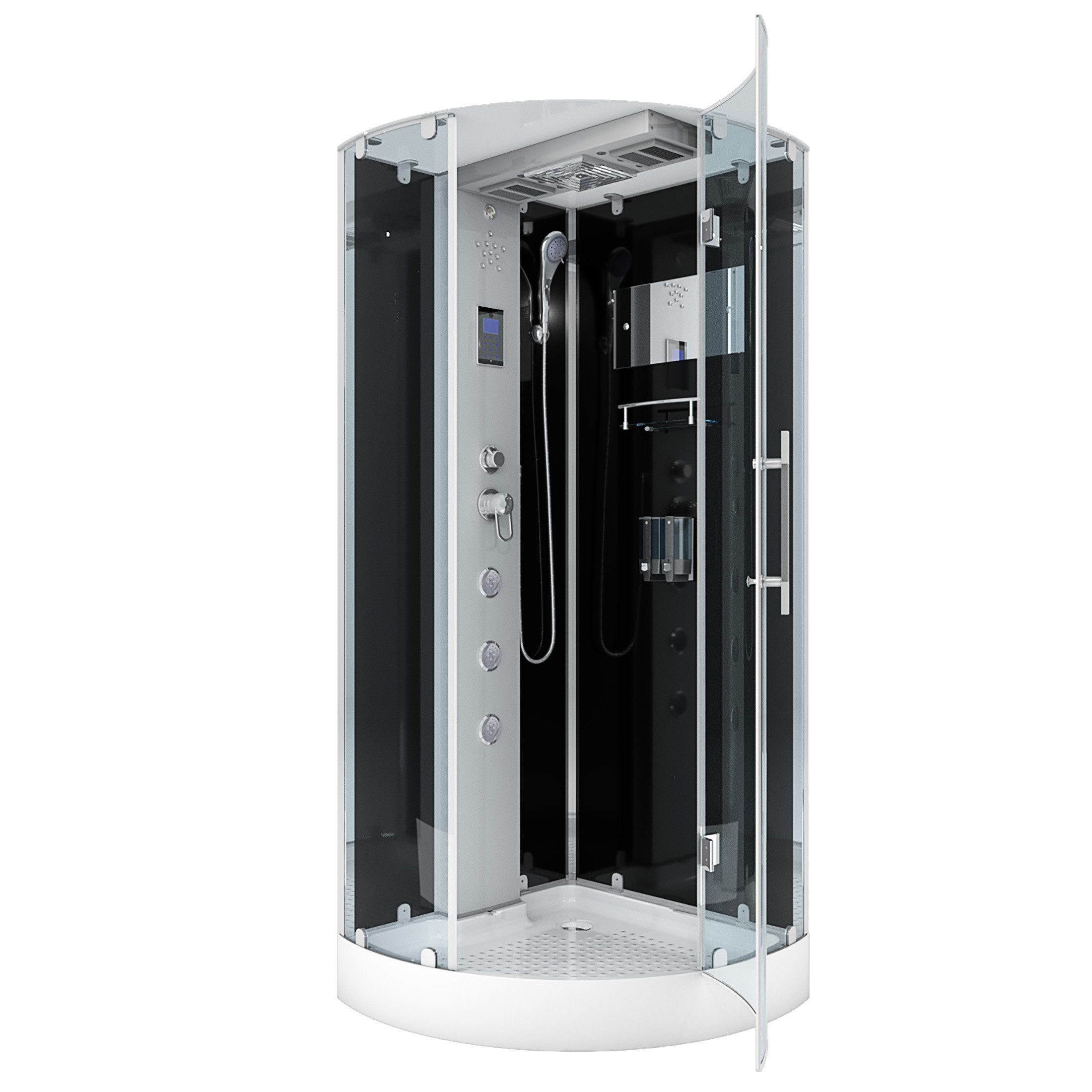 AcquaVapore Komplettdusche D37-23R0-ALL Dusche Duschtempel Duschkabine 100x100, Sicherheitsglas ESG, inklusive Duschwanne, Höhenverstellbar, Gehärtetes Glas, Integrierte Massagedüsen, Multimedi