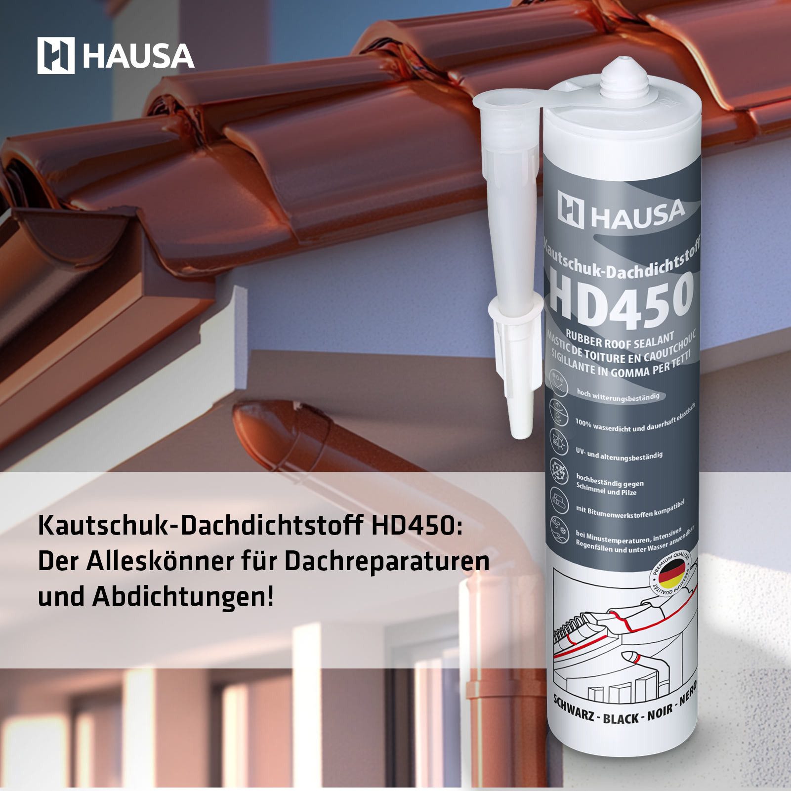 Hausa Dichtstoff HD450, Kautschuk Dachdichtstoff, (1-tlg), Profi-Dichtmasse für alle Dachabdichtungen verklebungen, reparaturen