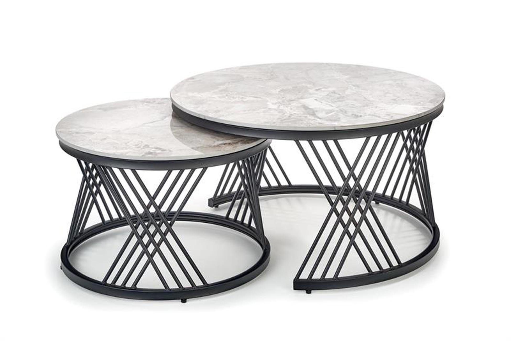 Cosy Home Ideas Couchtisch Set aus 2 Couchtischen rund weiße Marmor Optik Metallgestell schwarz (2er Set, 2-St., 2er Set), Breite 60 cm, 80 cm, pflegeleichte Oberfläche grau