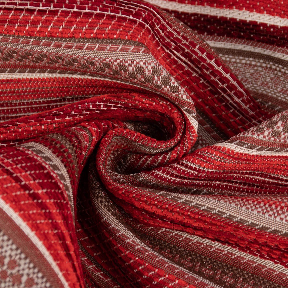 Thumbnail - SCHÖNER LEBEN. Stoff Möbelstoff Bezugsstoff Chenille KRUMBACH Streifen rot beige 140cm, made in Germany