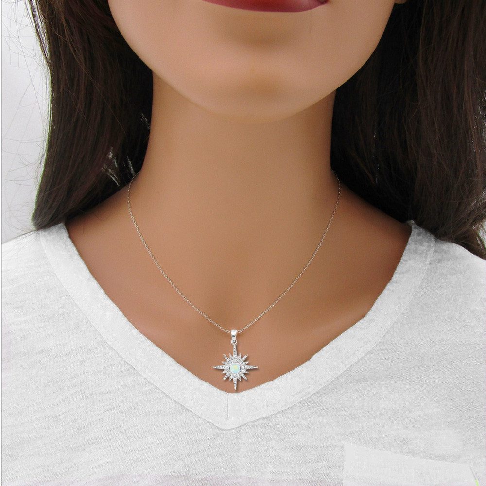 Limana Kette mit Anhänger echter Opal und Topas Edelstein 925 Silber Stern Schneeflocke (inkl. Tasche und Dose Halskette Ehefrau Schmuck), Weihnachtsgeschenk Geschenk Set für Sie Frauen Damen Freundin Mutter