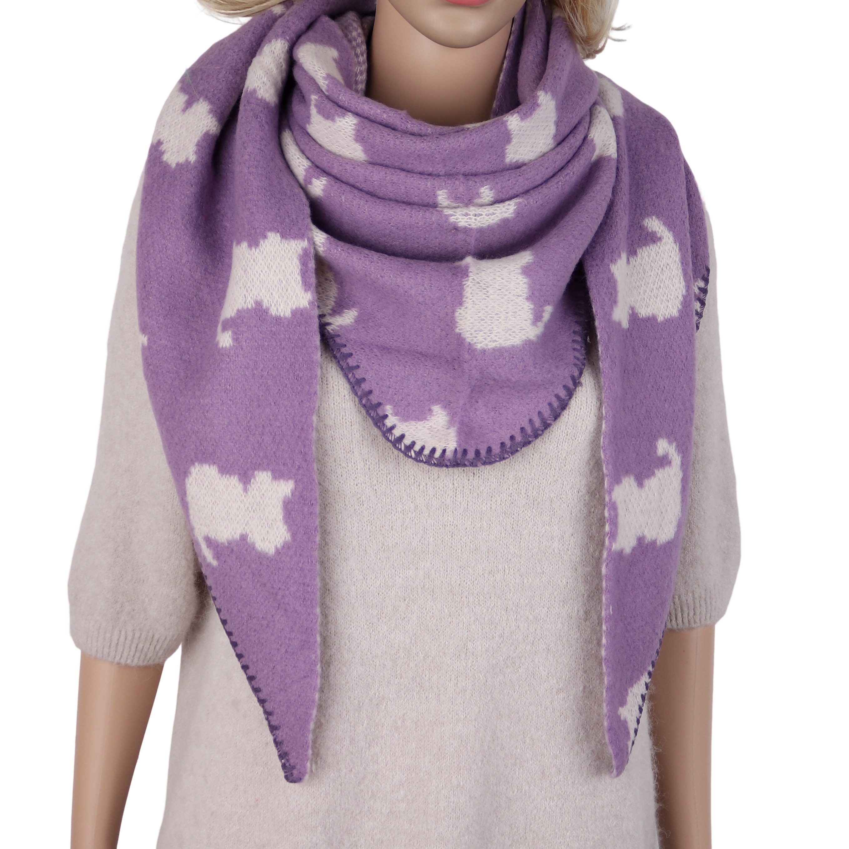 MIRROSI Dreieckstuch Damen weiches Tuch 85x190 cm mit Katzenmuster, (Neue Kollektion Herbst/Winter 2026), mit Katzenmuster