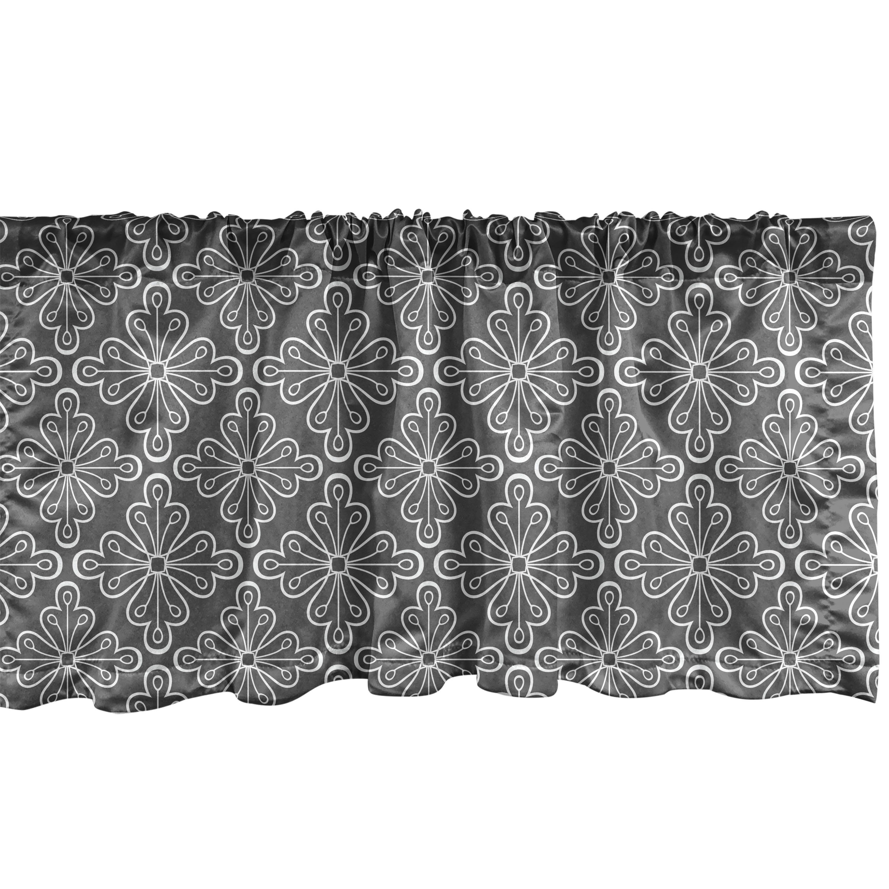 Scheibengardine Vorhang Volant für Küche Schlafzimmer Dekor mit Stangentasche, Abakuhaus, Microfaser, Abstrakt Graustufen- Einfache Blumen