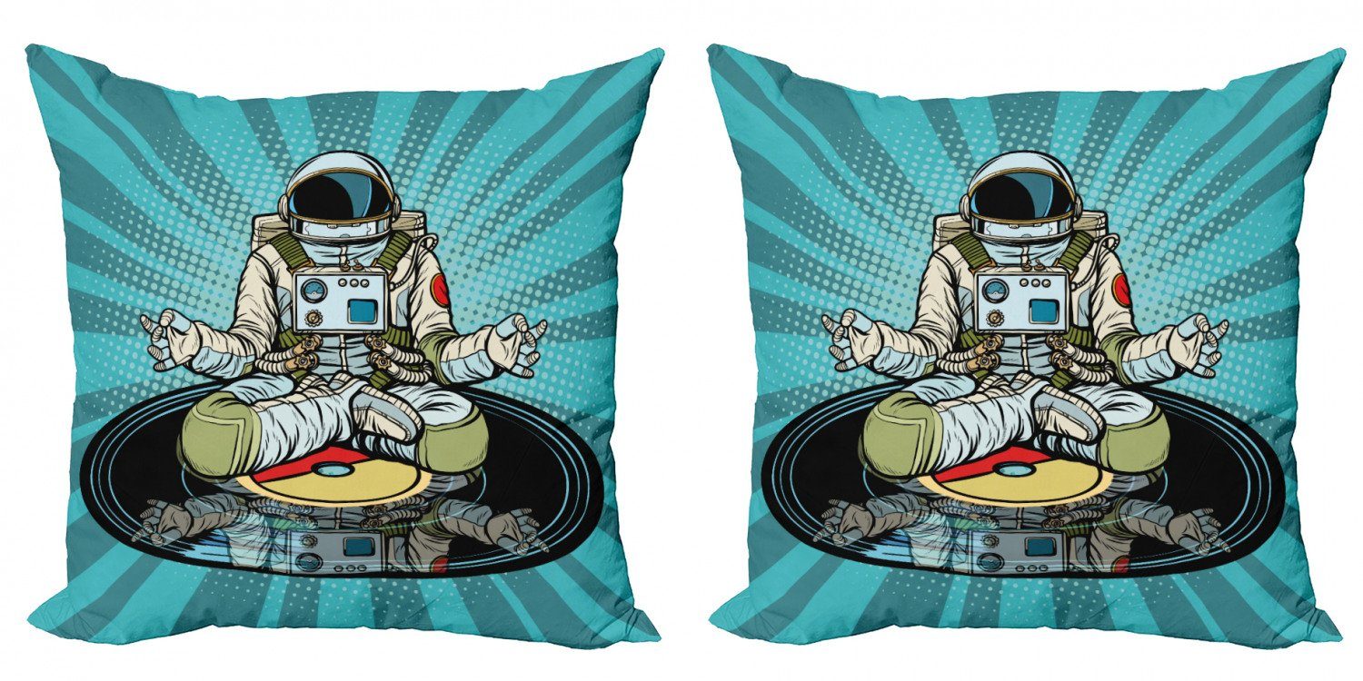 Kissenbezüge Modern Accent Doppelseitiger Digitaldruck, Abakuhaus (2 Stück), Astronaut Lustige Spaceman Doing Yoga