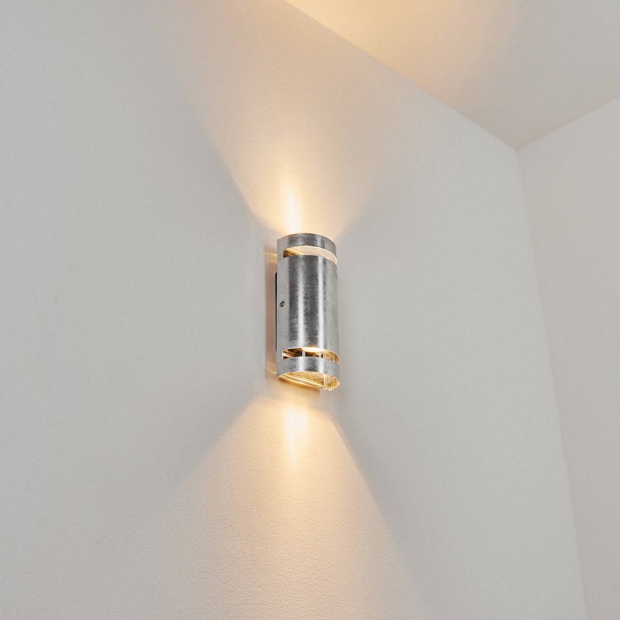 Außen-Wandleuchte Zinkfarben/Klar, Außenlampe Up&Down aus 2 Leuchtmittel, für x Wandlampe Metall/Glas moderne IP54, tollem GU10 hofstein in ohne außen Lichteffekt, mit