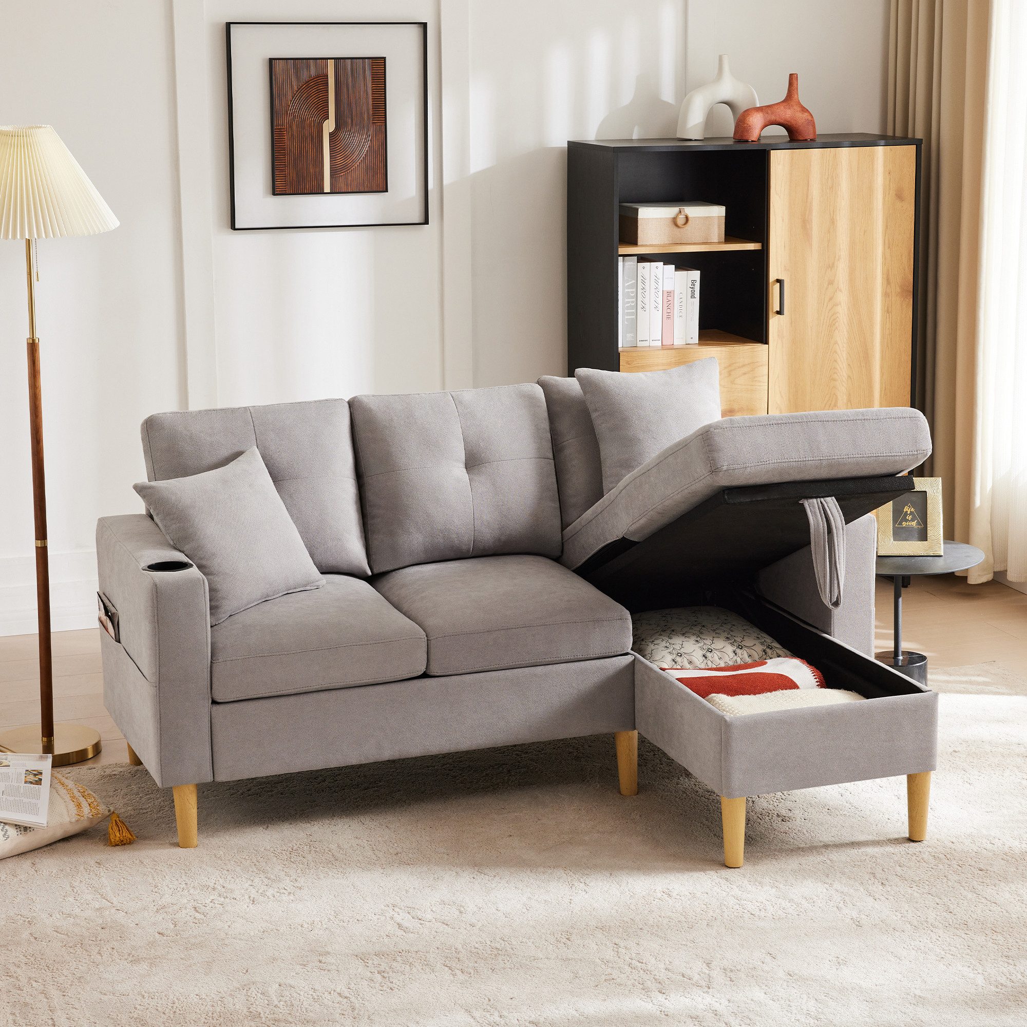 HAUSS SPOLE Ecksofa 3-Sitzer Ecksofa mit Stauraum,couch mit Getränkehalter günstig online kaufen