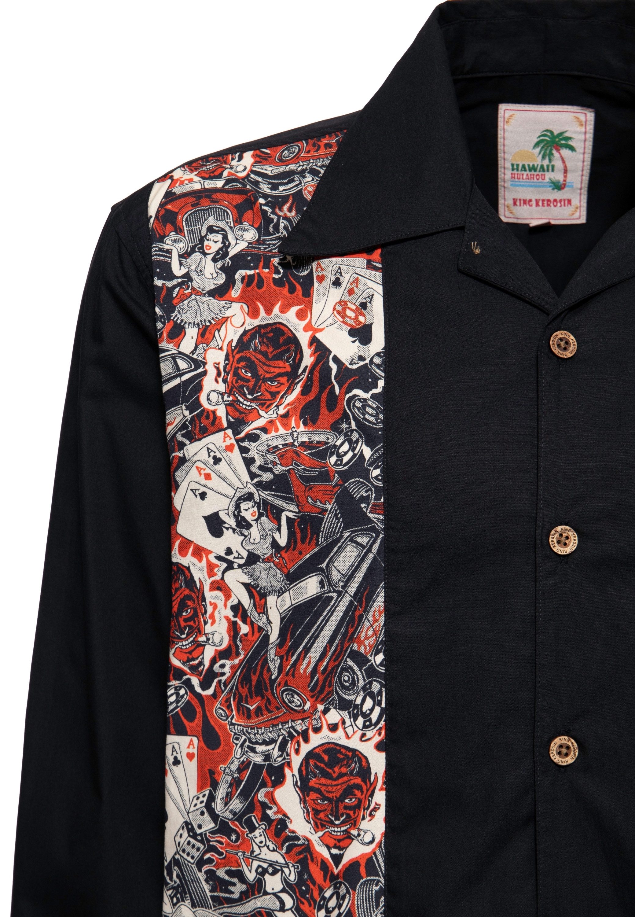 KingKerosin Kurzarmhemd Rockabilly mit seitlichem illustrativen Design