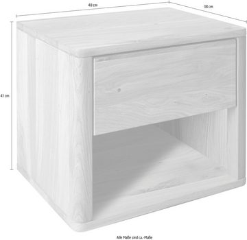 Schlafkontor Nachtkommode Hilla, Eiche Massiv, Nachtkonsole mit Schublade Grifflos