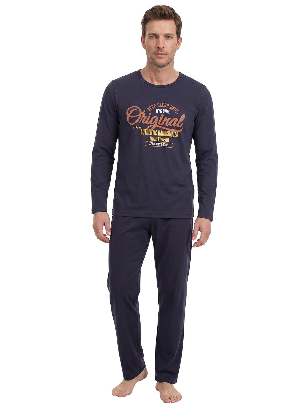 Henry Terre Pyjama Langarm - Sportliches Design mit Aufdruck Rundhals – Bild 2 von 5