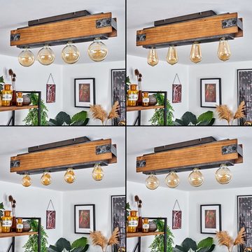 hofstein Deckenleuchte »Tremezzina« Deckenlampe aus Metall/Holz in Grau/Braun, ohne Leuchtmittel, Retro-Leuchte im offenen Design mit Holzbalken, 4xE27