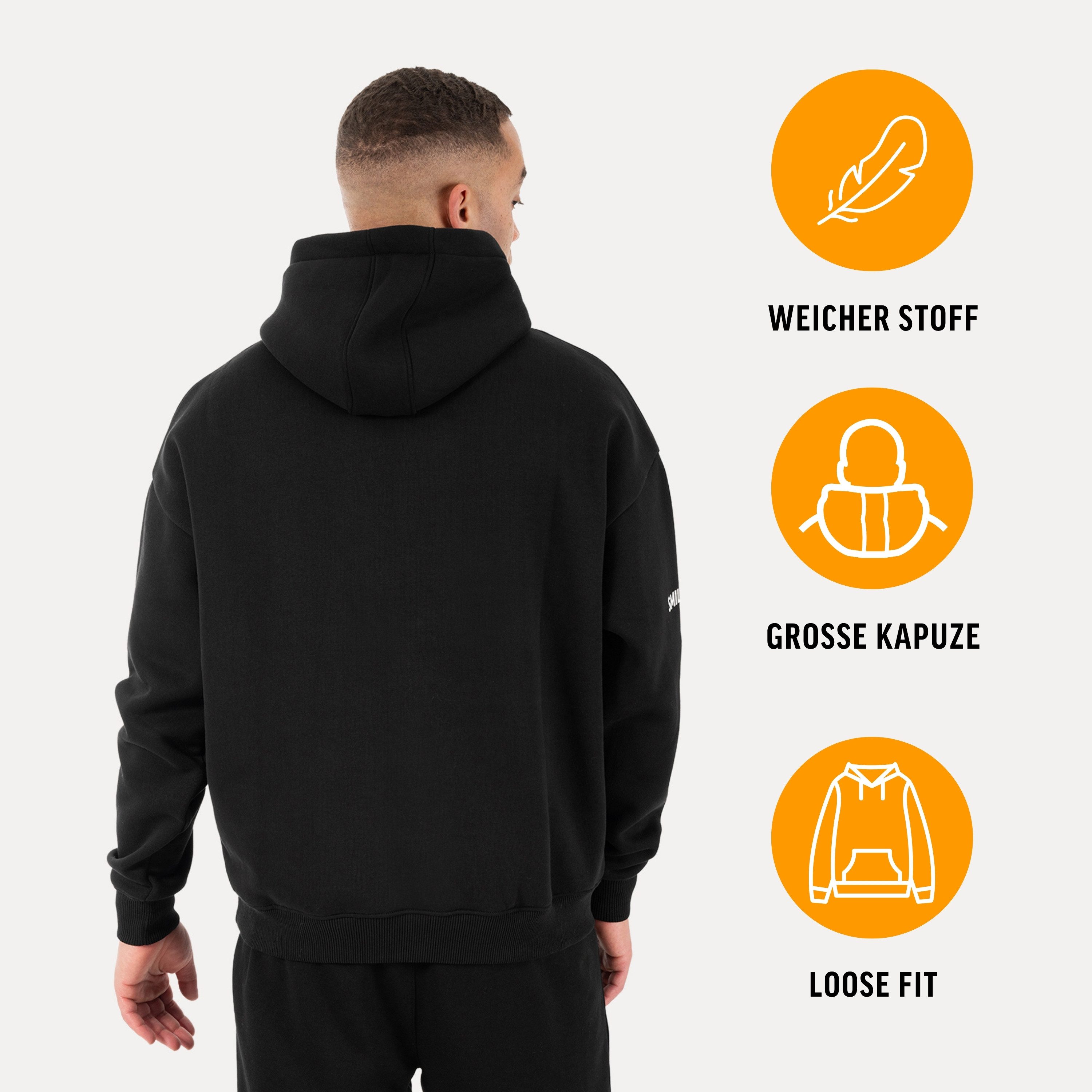 Smilodox Hoodie Koray Herren, Pullover Loose Fit, Kapuze, Fitness & Streetwear Baumwollmix, Sportstyle, Rippbündchen, Arm-Print, Komfort