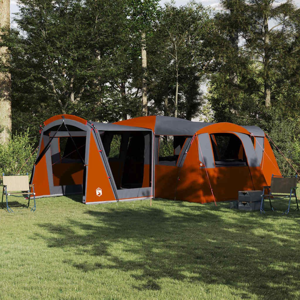 furnicato Faltzelt Familien-Campingzelt 745x700x217 cm Grau-Orange, (1 tlg), Großes Familienzelt mit Veranda, E-Port und abnehmbarer Regenhaube
