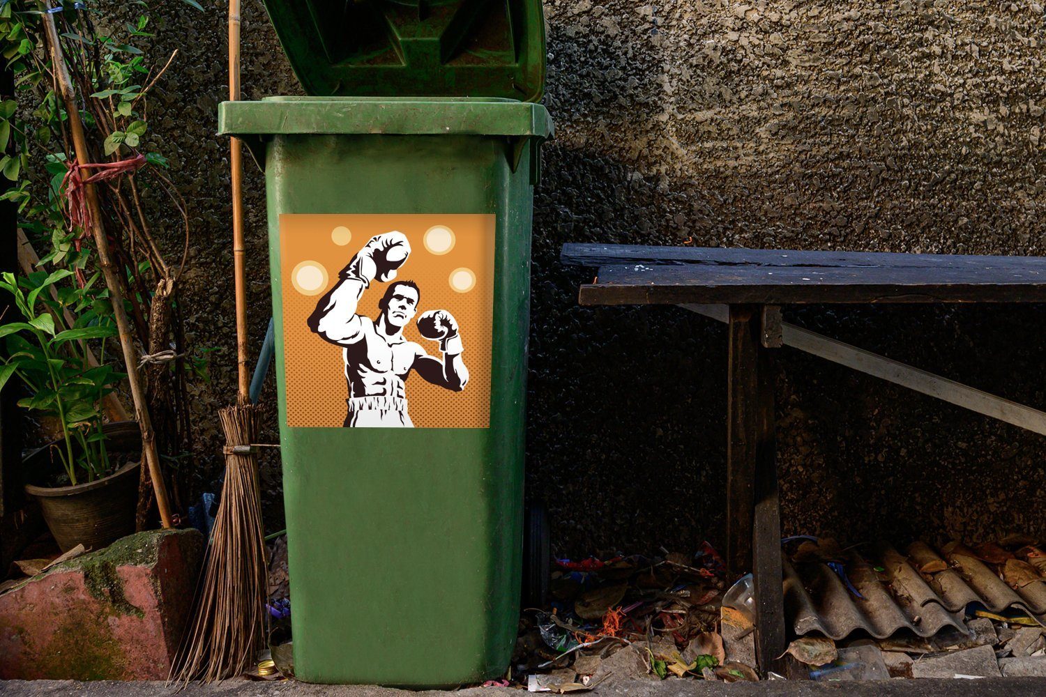 Boxen eines Eine Mülltonne, beim Illustration Wandsticker Abfalbehälter Mannes Mülleimer-aufkleber, St), (1 MuchoWow Container, Sticker,