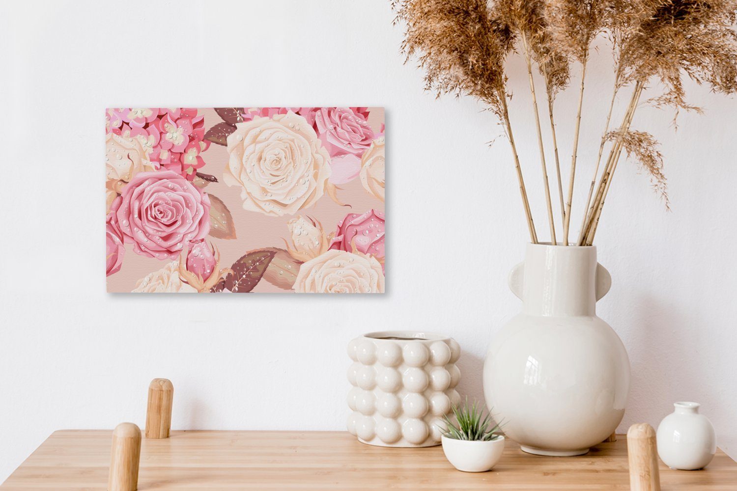 Aufhängefertig, Rosen St), Leinwandbilder, cm 30x20 - OneMillionCanvasses® Rosa Collage, Weiß Wanddeko, - - Leinwandbild Wandbild (1