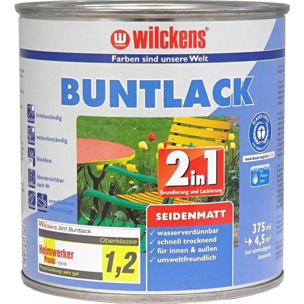 Wilckens Farben Acryl-Buntlack Lack 2in1 seidenmatt, Tiefschwarz (RAL 9005), 375 ml