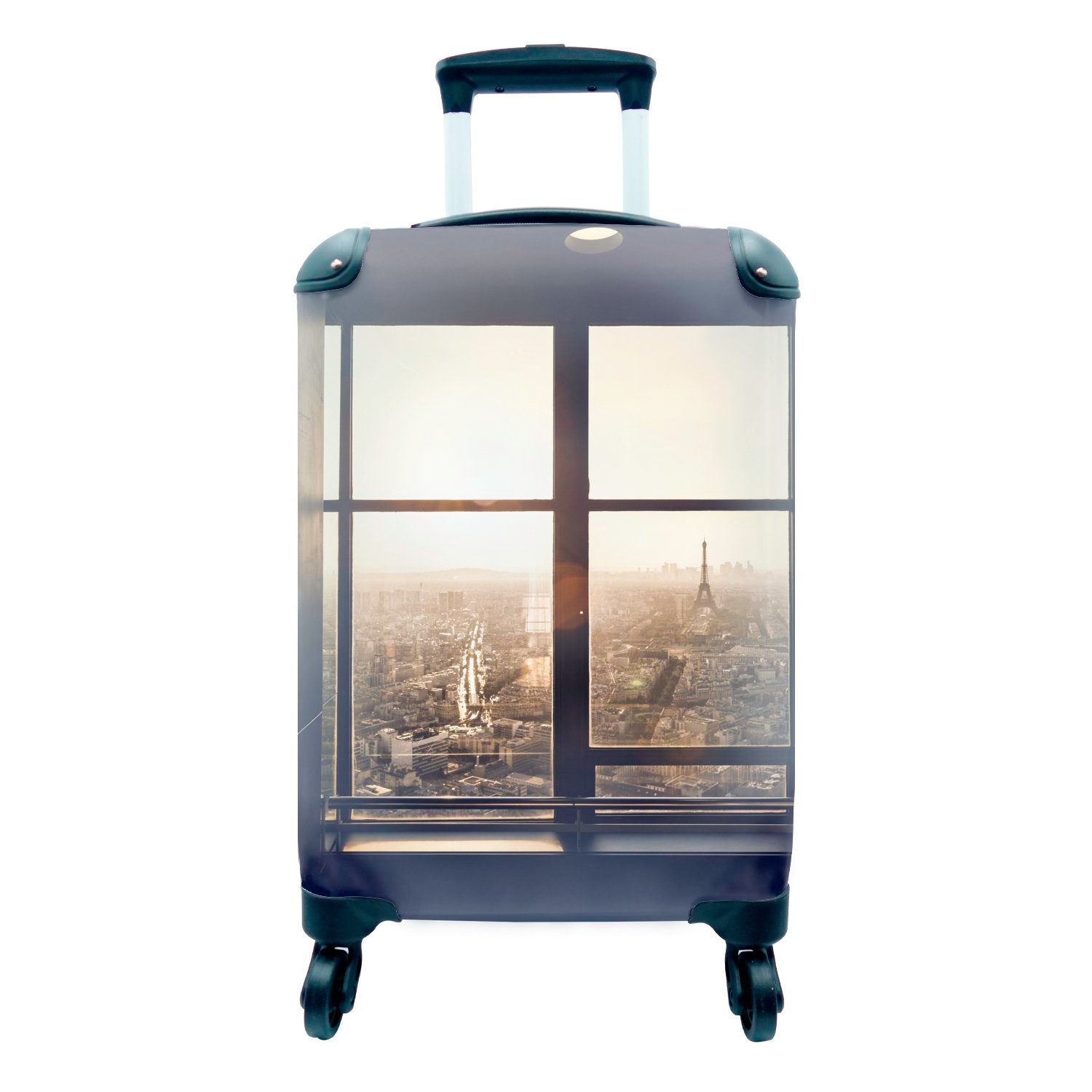 MuchoWow Handgepäckkoffer Blick auf den Eiffelturm und Paris, 4 Rollen, Reisetasche mit rollen, Handgepäck für Ferien, Trolley, Reisekoffer