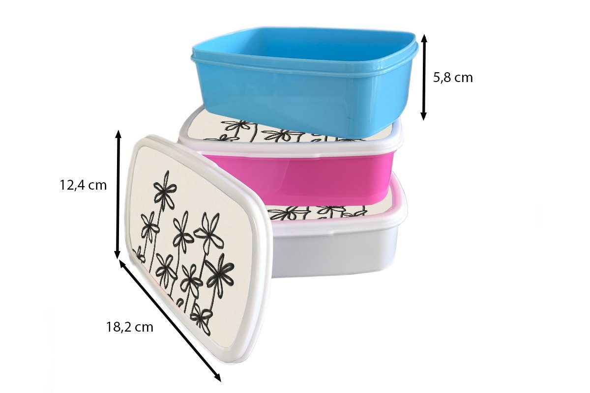 - Kunststoff, und für Erwachsene, MuchoWow Brotbox Jungs - Pastell für (2-tlg), Pflanzen weiß Kinder und Abstrakt, Brotdose, Blumen Lunchbox Mädchen -