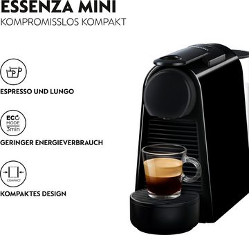 Nespresso Kapselmaschine Essenza Mini EN85.B von DeLonghi, Black, inkl. Willkommenspaket mit 7 Kapseln
