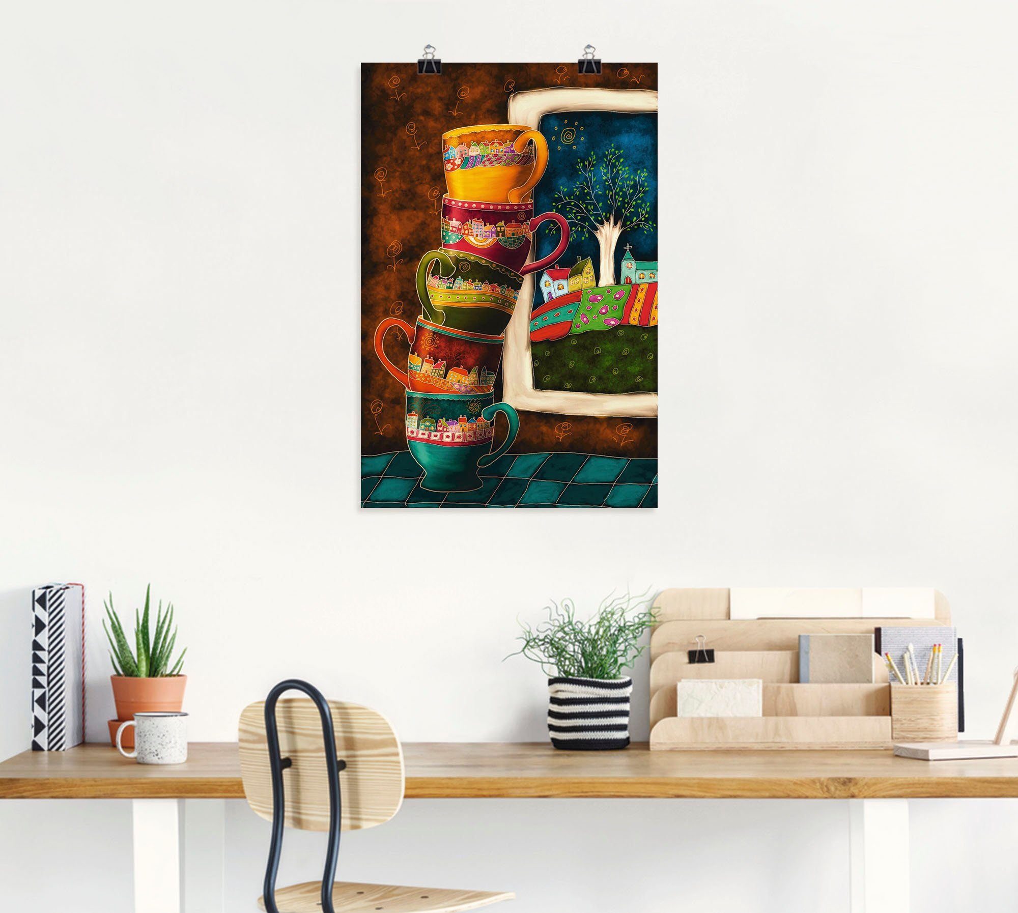 Artland Wandbild Fröhliche Kaffeetassen, Getränke (1 St), als Alubild, Leinwandbild, Poster in verschied. Größen