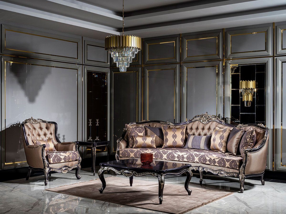 Casa Padrino Tisch Massivholz - - Gold Prunkvoller Barock Barock Wohnzimmertisch Lila - Möbel Couchtisch / im Couchtisch Handgefertigter Barockstil Luxus