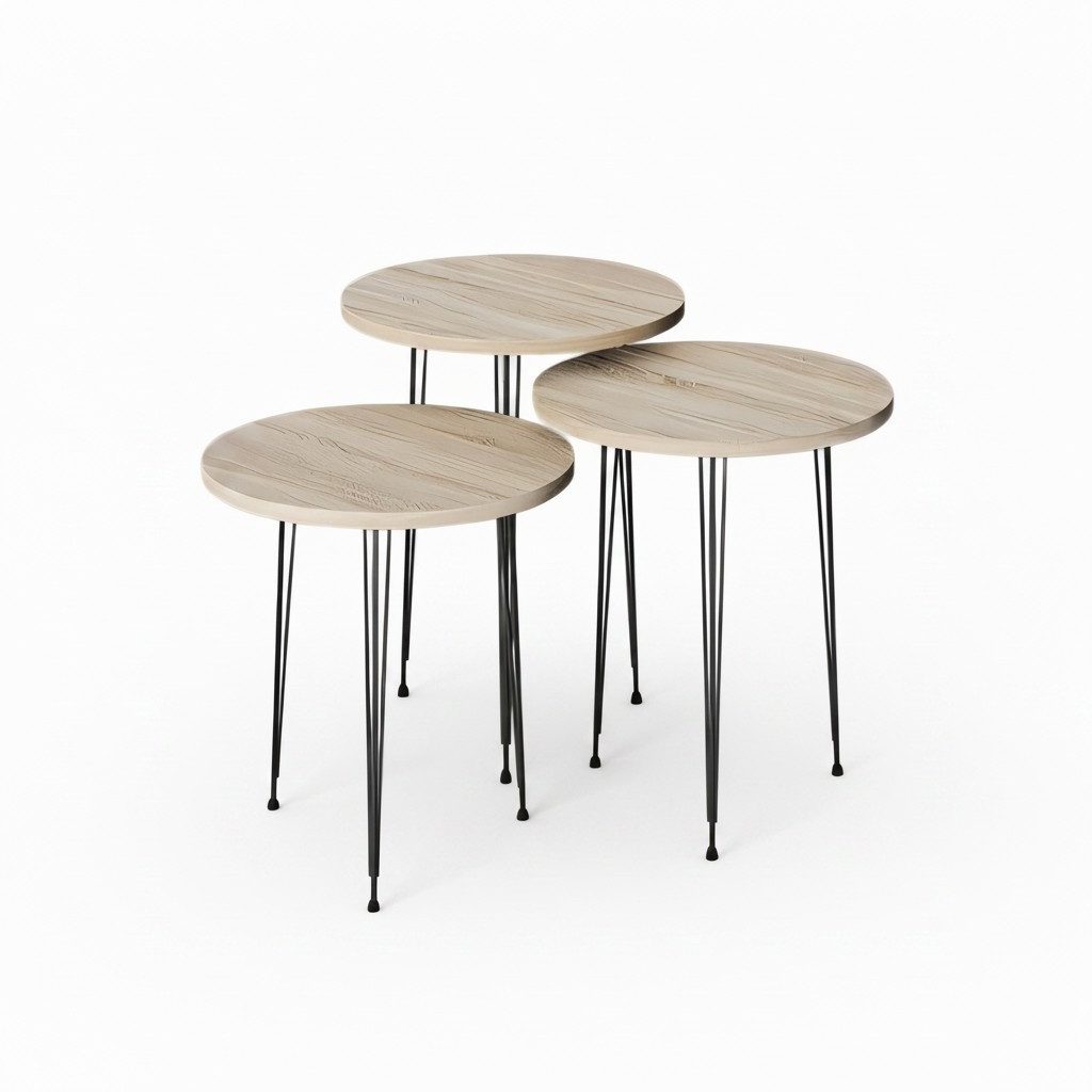Xlmoebel Satztisch XLMOEBEL Couchtisch-Set aus Holz und Metall in elegantem Braun (Set, 3er-Set), Made in Europa