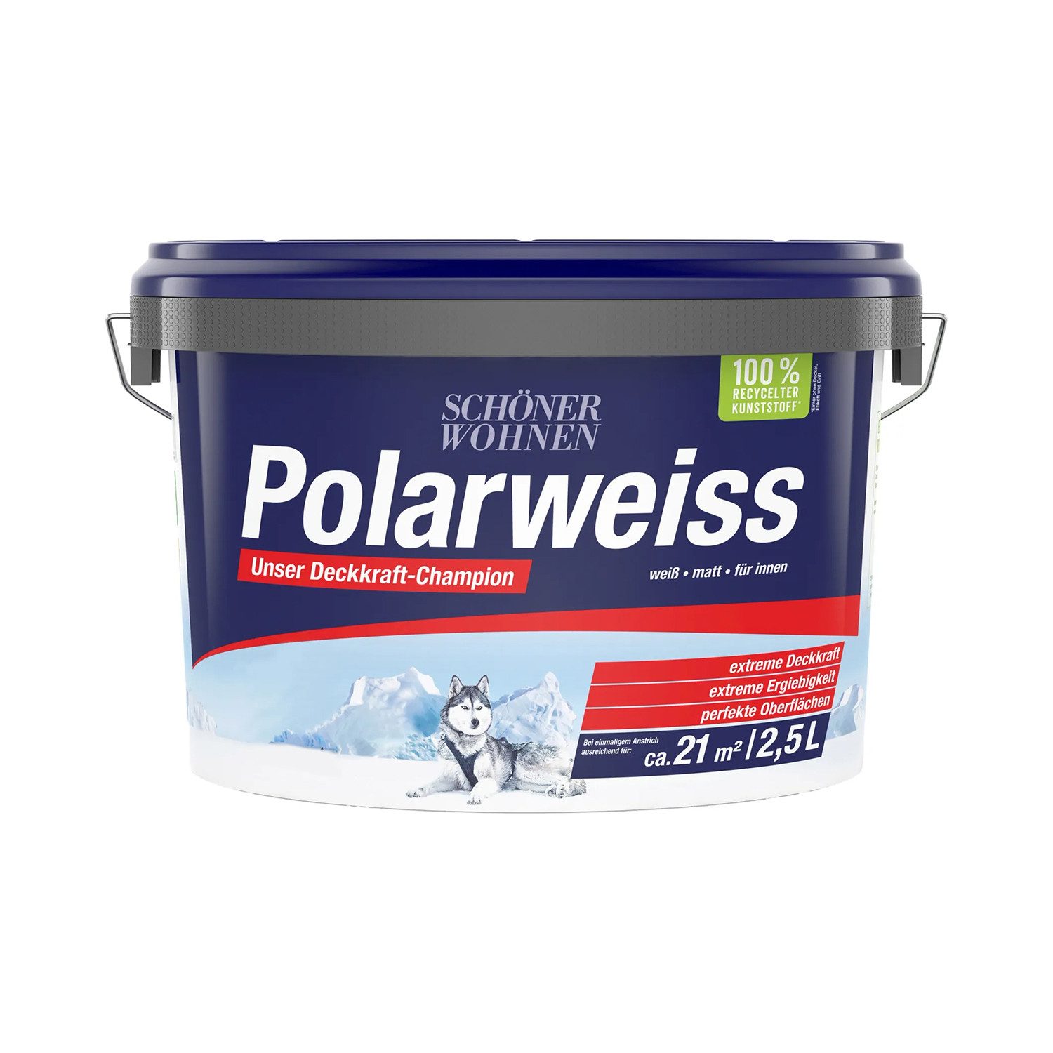SCHÖNER WOHNEN FARBE Wand- und Deckenfarbe Polarweiss 2.5 Liter (74028), hoher Weißheitsgrad, Spritz-Frei, Lösemittelfrei
