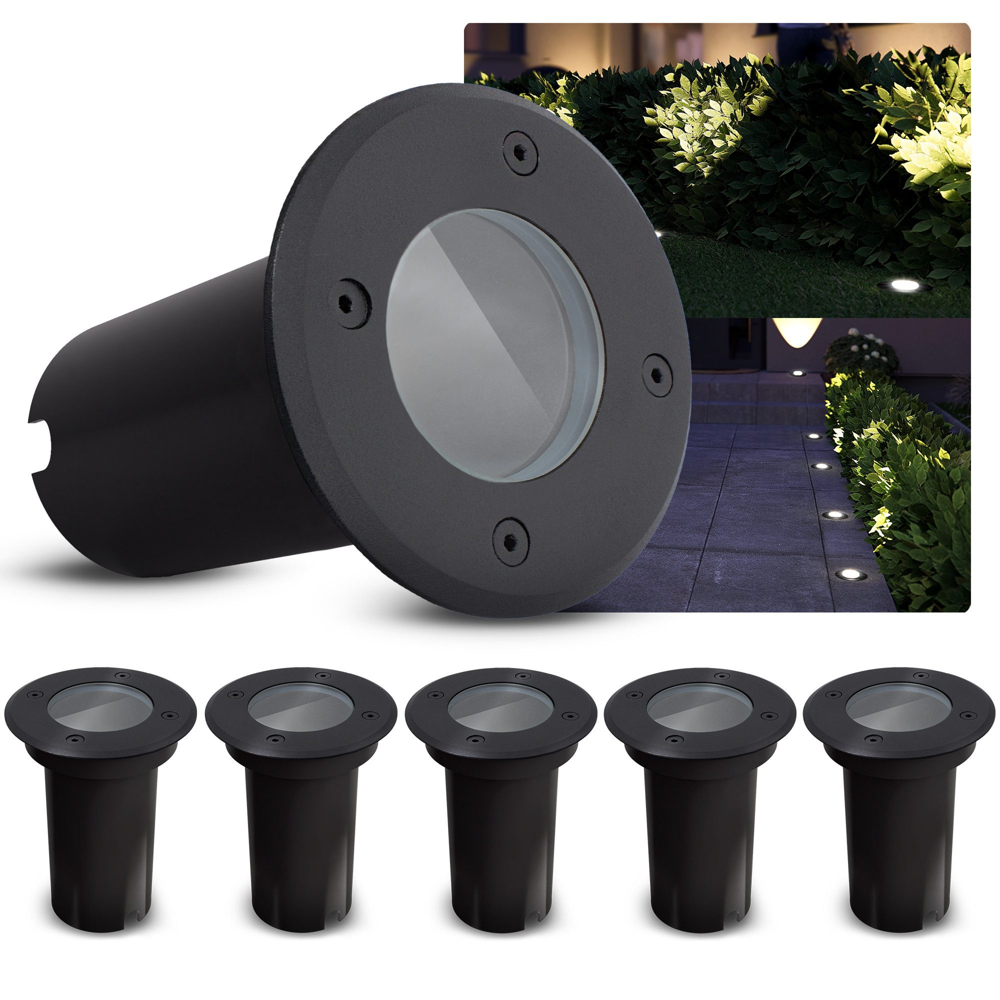 SSC-LUXon LED Gartenstrahler KALPA Bodeneinbauleuchte rund schwarz, LED wechselbar