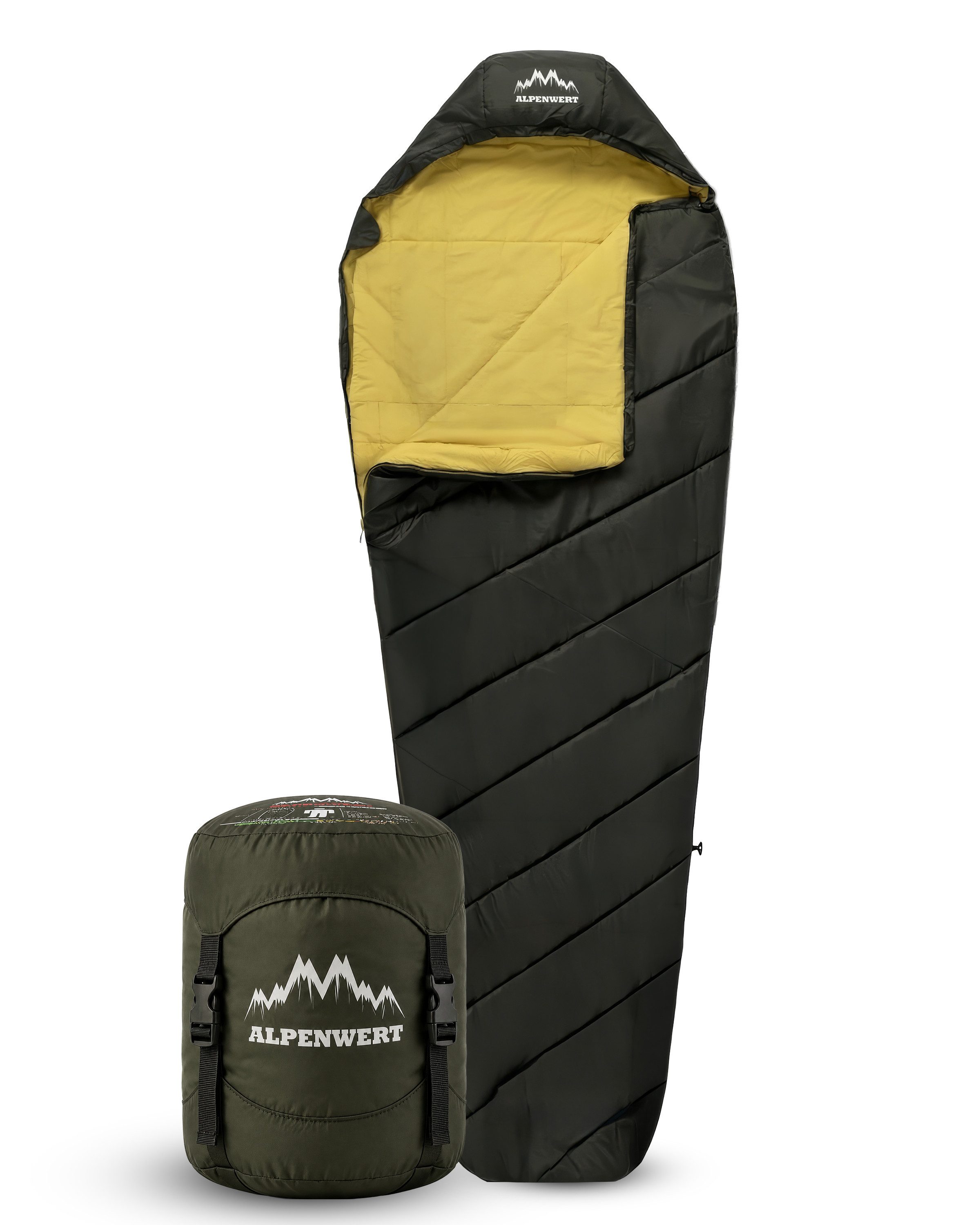 Alpenwert Mumienschlafsack Ultraleicht & kompakt, wasserabweisend, atmungsaktiv Camping & Outdoor, Sommerschlafsack, 2 Wege Reißverschluss, wattiert