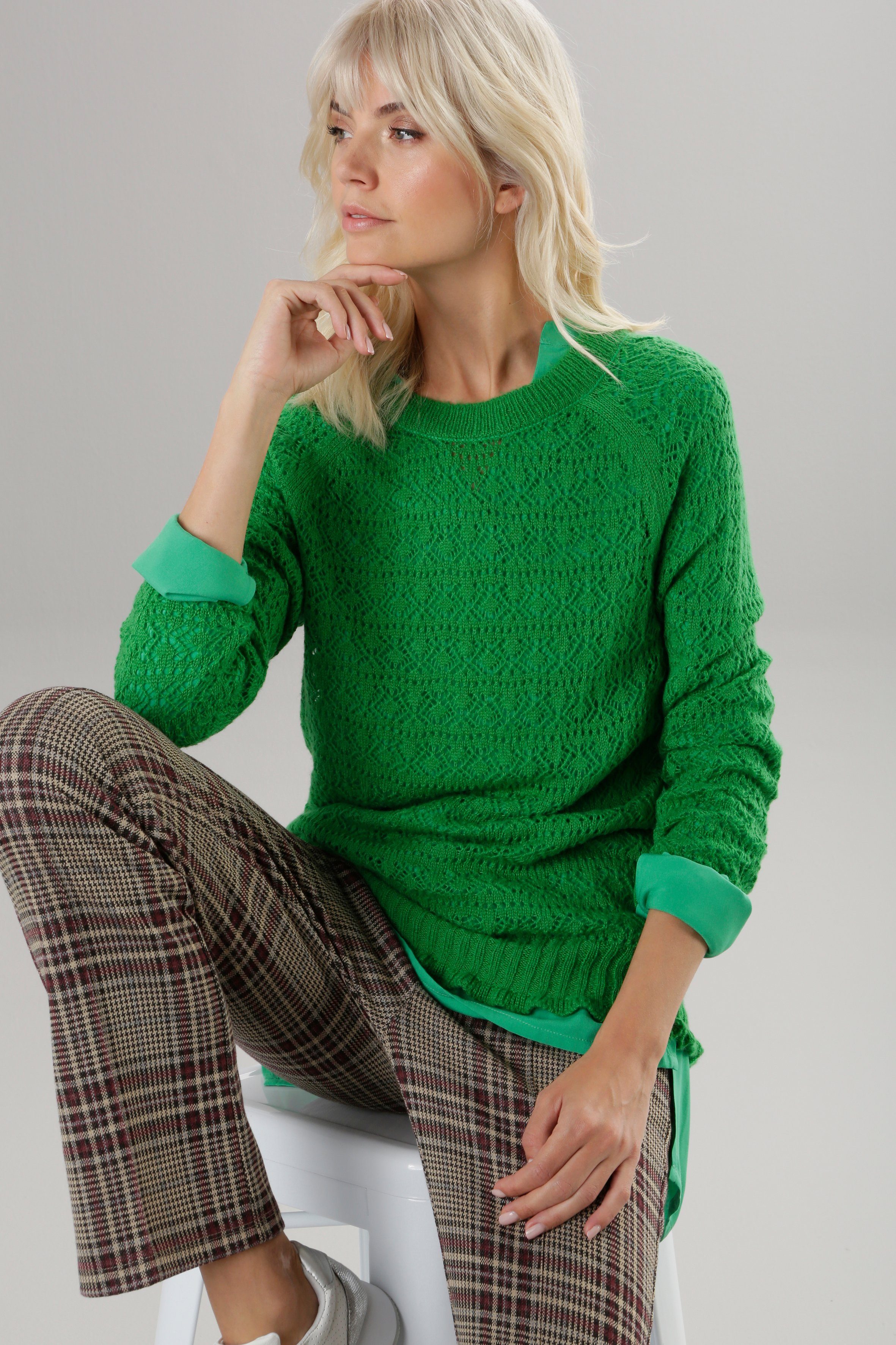 Aniston SELECTED В'язані светри mit Ajourstrickmuster und gewellten Saumabschlüssen