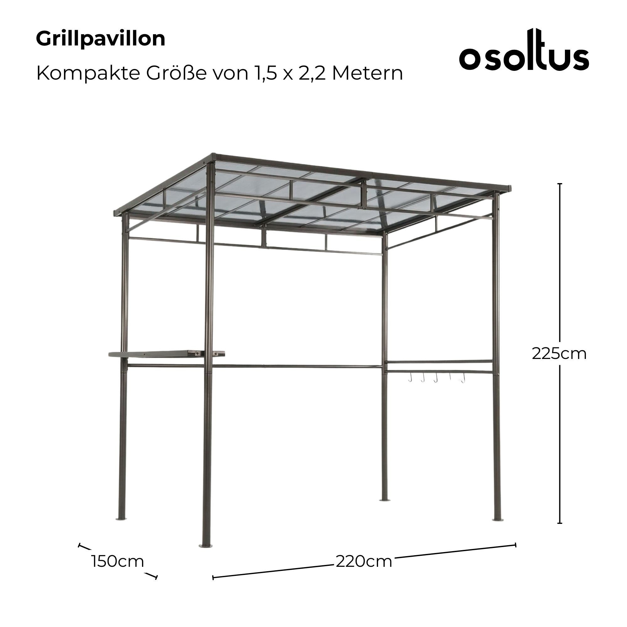 osoltus Terrassendach osoltus Grillpavillon Gas Grill Unterstand Dach Grill-Ecke BBQ 1,5 x