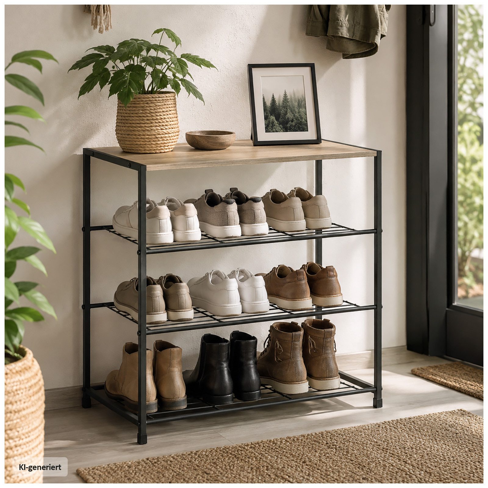 HTI-Living Schuhregal mit 3 Ablagen Sonoma Schwarz 63 x 63 x 30 cm, 1 Stück 1-tlg., Modern