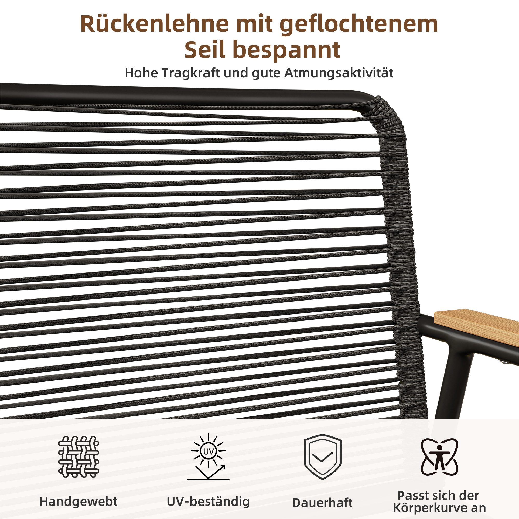 OKWISH Sofa 4-teiliges Lounge Set mit Doppelcouch, Einzelsitzen, Glastisch, Kissen, Elegantes Gartenmöbel-Set für 4 Personen – Doppelsofa, Einzelsofas & Couchtisch mit verstellbaren Beinen., mit Relaxfunktion